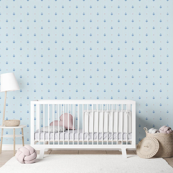 Light Blue Anchor Wallpaper A073 - CostaCover-Peel and stick Removable Wallpaper-Abstract-abstract wall art-abstract wallpaper