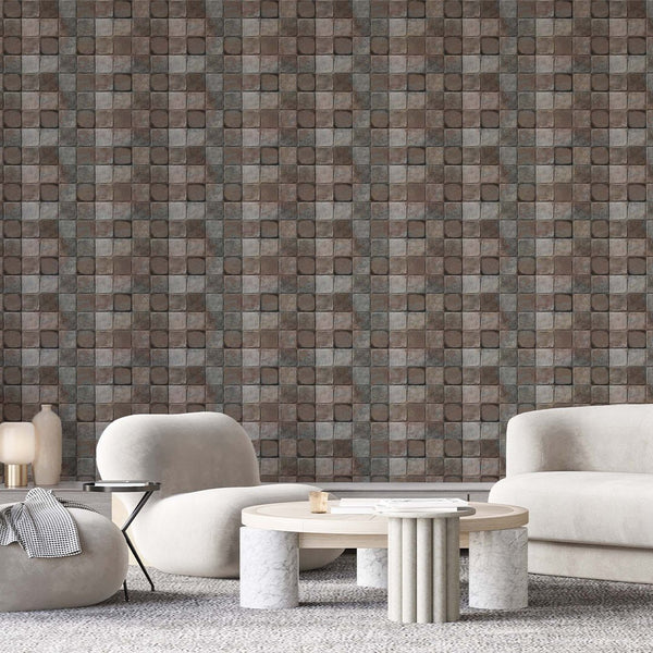 Brown Gray Square Stones Wallpaper A018 - CostaCover - Peel and stick Removable Wallpaper - about walls - abstract wallpaper - accent wallpaper