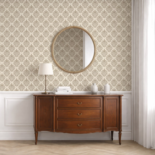 Beige Taupe Botanical Leaf Wallpaper L036