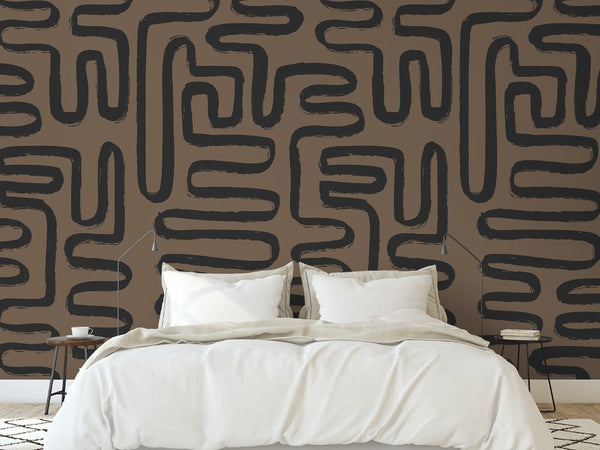 Brown Black Line Wallpaper W011 - CostaCover - Peel and stick Removable Wallpaper - Abstract - abstract lines - abstract wall art