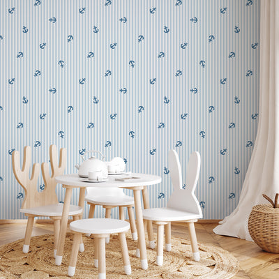 Blue Stripes & Sailboats Wallpaper A074