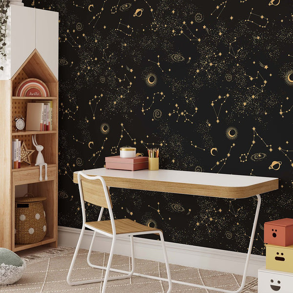 Black Starry Night Wallpaper W169 - CostaCover - Peel and stick Removable Wallpaper - abstract wall art - abstract wallpaper - accent wallpaper