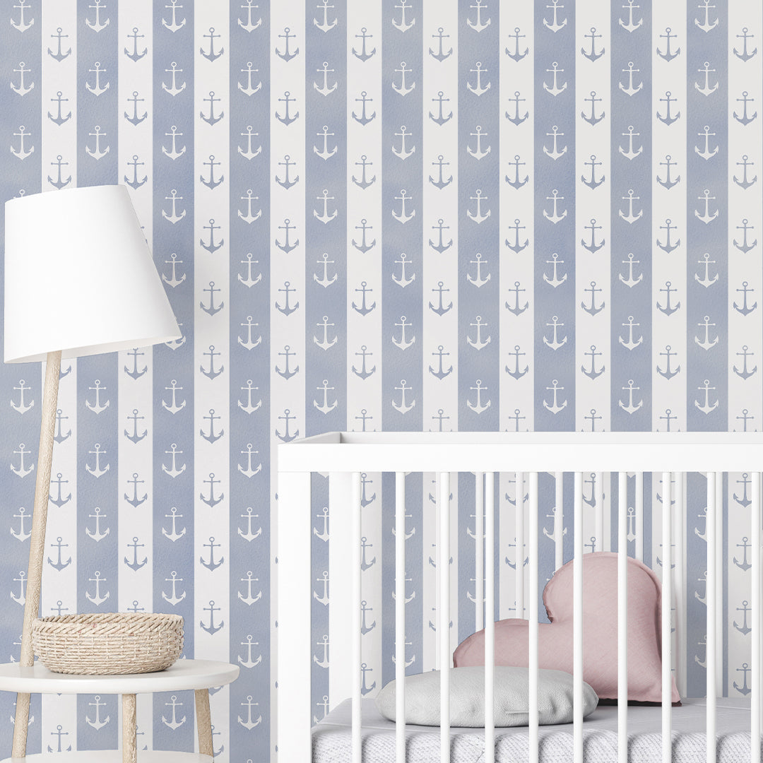 Blue White Anchor Wallpaper A075