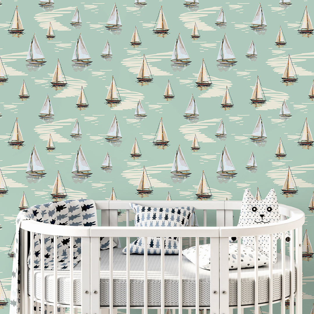 Light Green Sailboats Wallpaper A077