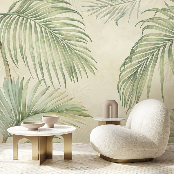 Beige Tropical Palm Leaf Wall Mural AM176