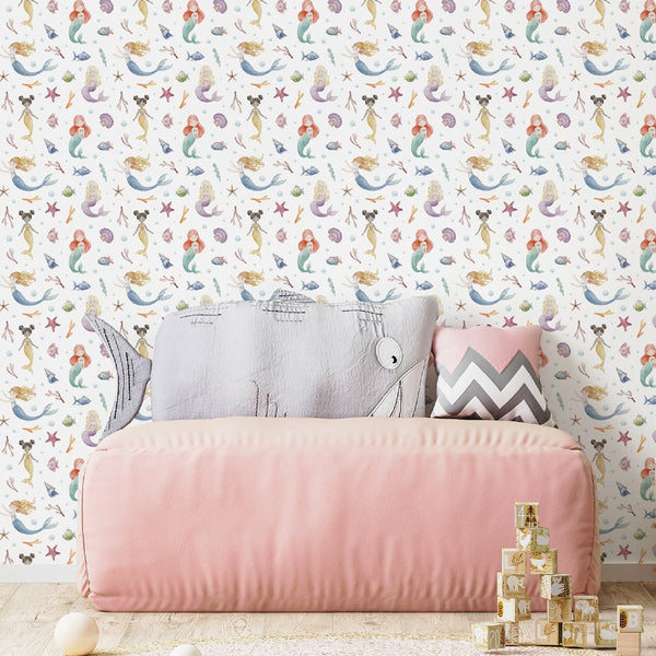 Cute Tiny Mermaids Wallpaper S091 - CostaCover - Peel and stick Removable Wallpaper - accent wallpaper - adhesive wallpaper - baby bedroom