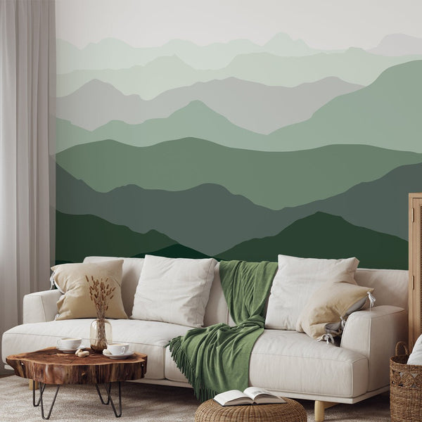 Green Abstract Mountains Wall Mural WM040 - CostaCover - Peel and stick Removable Wallpaper - Abstract - abstract lines - abstract wall art