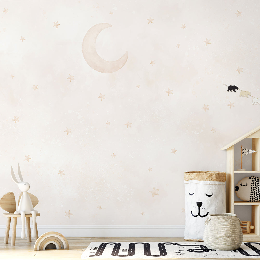 Beige Moon & Stars Wall Mural SM073
