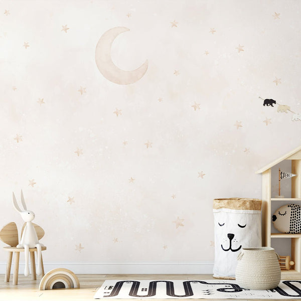 Beige Moon & Stars Wall Mural SM073 - CostaCover - Peel and stick Removable Wallpaper - Abstract - abstract wall art - abstract wallpaper