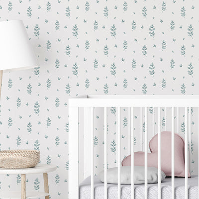 Tiny Green Floral Wallpaper A054