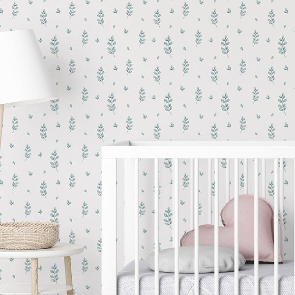 Tiny Green Floral Wallpaper A054 - CostaCover-Peel and stick Removable Wallpaper-accent wallpaper-adhesive wallpaper-baby bedroom