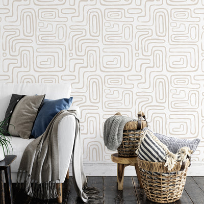 Boho Abstract Line Scandinavian Neutral Style Self Adhesive Wallpaper W010