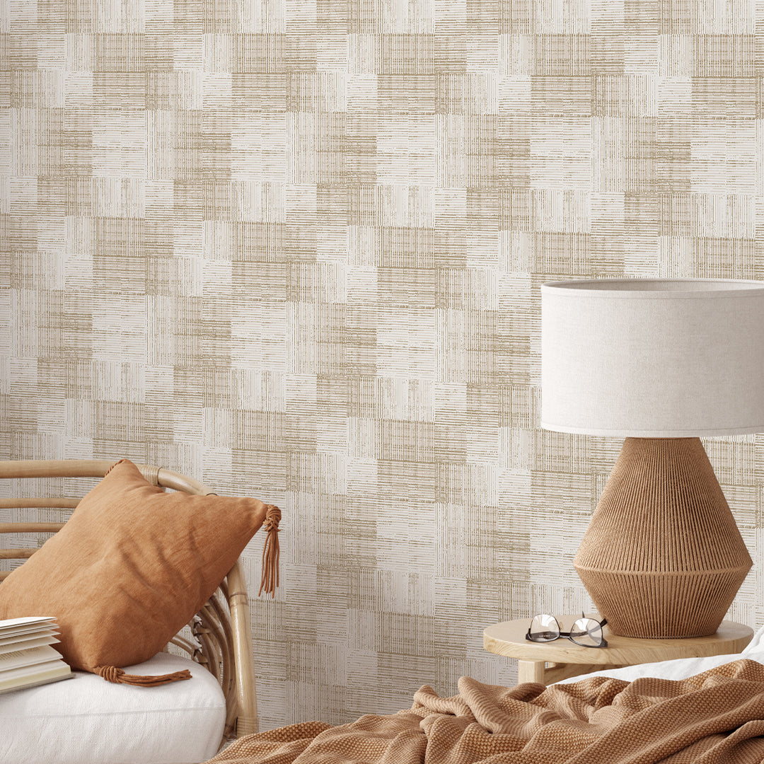Soft Beige Checker Grasscloth Wallpaper CG023