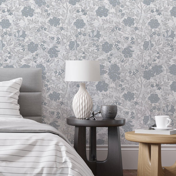 Blue & Gray Jasmine by Morris Wallpaper W104 - CostaCover - Peel and stick Removable Wallpaper - abstract floral - abstract wallpaper - accent wallpaper