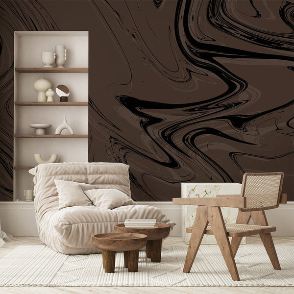 Dark Brown Marble Wall Mural AM053 - CostaCover - Peel and stick Removable Wallpaper - about walls - Abstract - Abstract Labyrinth Lines