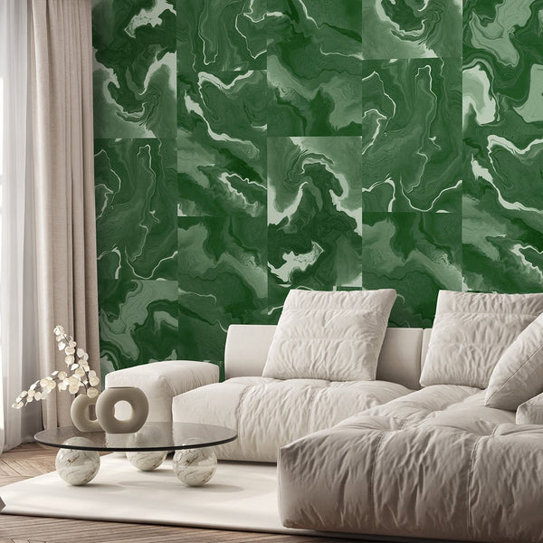 Green Marble Squares Wall Mural AM033 - CostaCover - Peel and stick Removable Wallpaper - about walls - Abstract - Abstract Labyrinth Lines