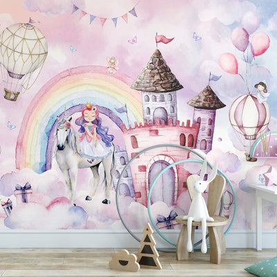 Fairytale Сastle with Princess and Unicorn Self Adhesive Wall Mural WM067