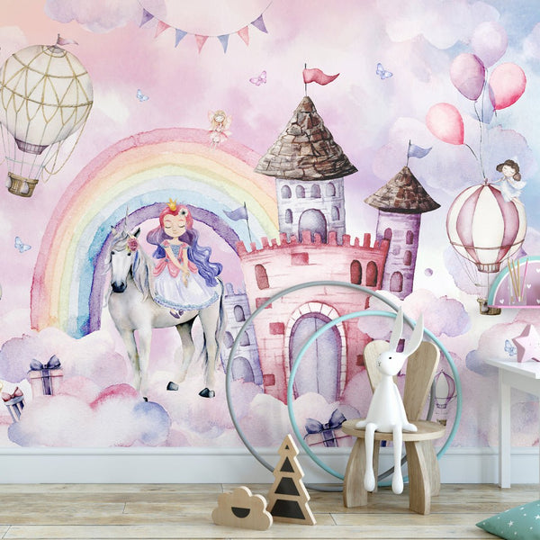Fairytale Сastle with Princess Wall Mural WM067 - CostaCover - Peel and stick Removable Wallpaper - abstract wallpaper - accent wallpaper - adhesive wallpaper