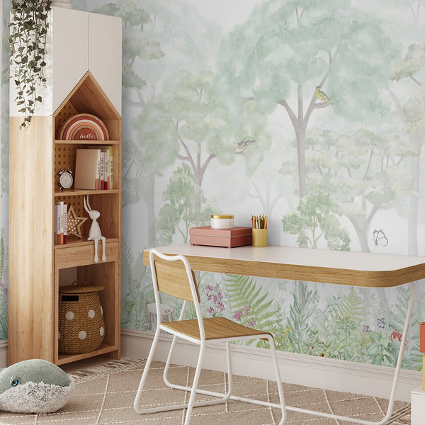 Green Watercolor Forest Wall Mural WM088 - CostaCover - Peel and stick Removable Wallpaper - abstract forest - accent wallpaper - adhesive wallpaper