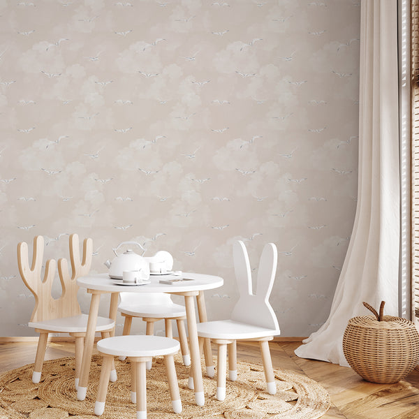 Beige Sky & Seagulls Wallpaper A107
