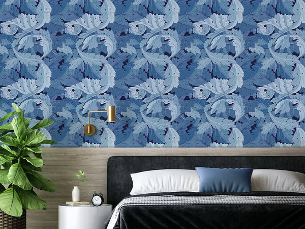 Blue Acanthus by Morris Wallpaper W122 - CostaCover - Peel and stick Removable Wallpaper - Abstract - abstract floral - abstract lines
