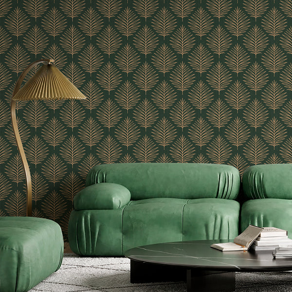 Dark Green Palm Leaves Wallpaper L057