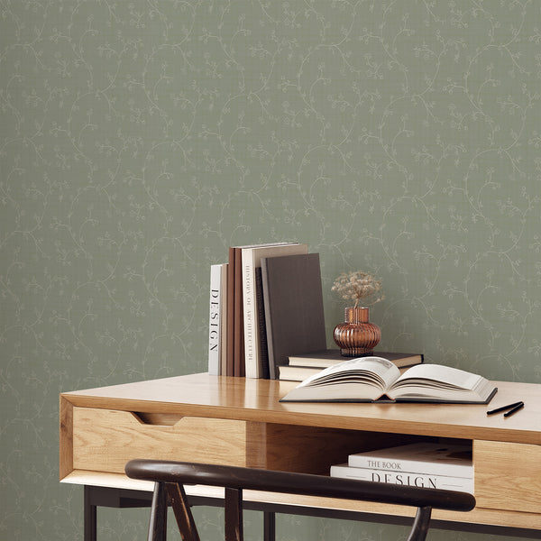 Sage Green Floral Vine Wallpaper L115