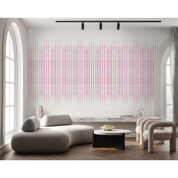 Pink Vertical Stripes wall mural with fading stripe heads and tails, adding modern flair to a nursery or cozy living room, made from high-quality removable material.