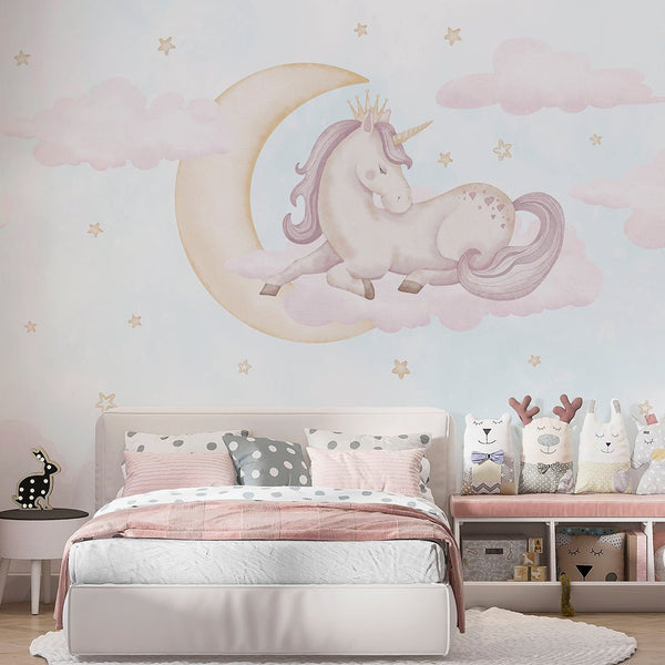 Unicorn on Clouds Wall Mural AM141 - CostaCover-Peel and stick Removable Wallpaper-accent wallpaper-adhesive wallpaper-baby bedroom