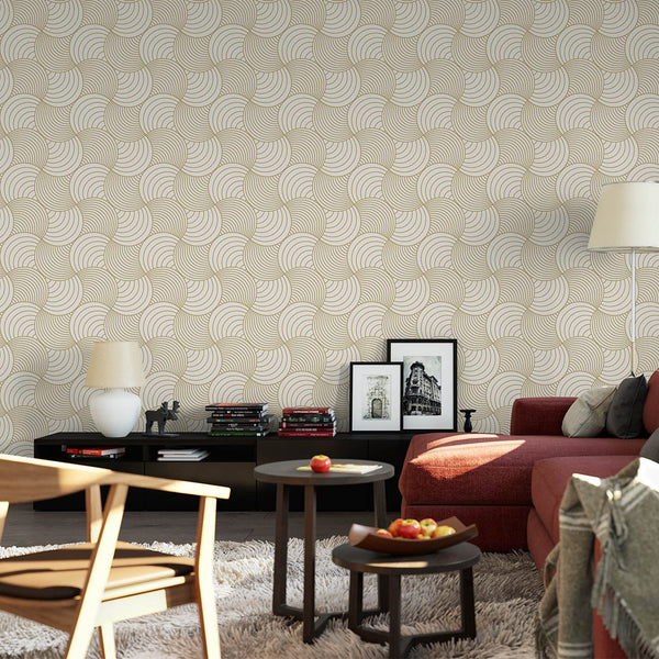 Abstract Beige Stripes Wallpaper CC157 - CostaCover - Peel and stick Removable Wallpaper - 70's style - Abstract - Abstract Beige Gold Stripes Waves Removable Wallpaper