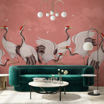 Pink Japanese Cranes Wall Mural WM108
