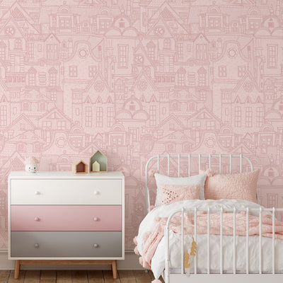 Pink City Houses Wallpaper CC313