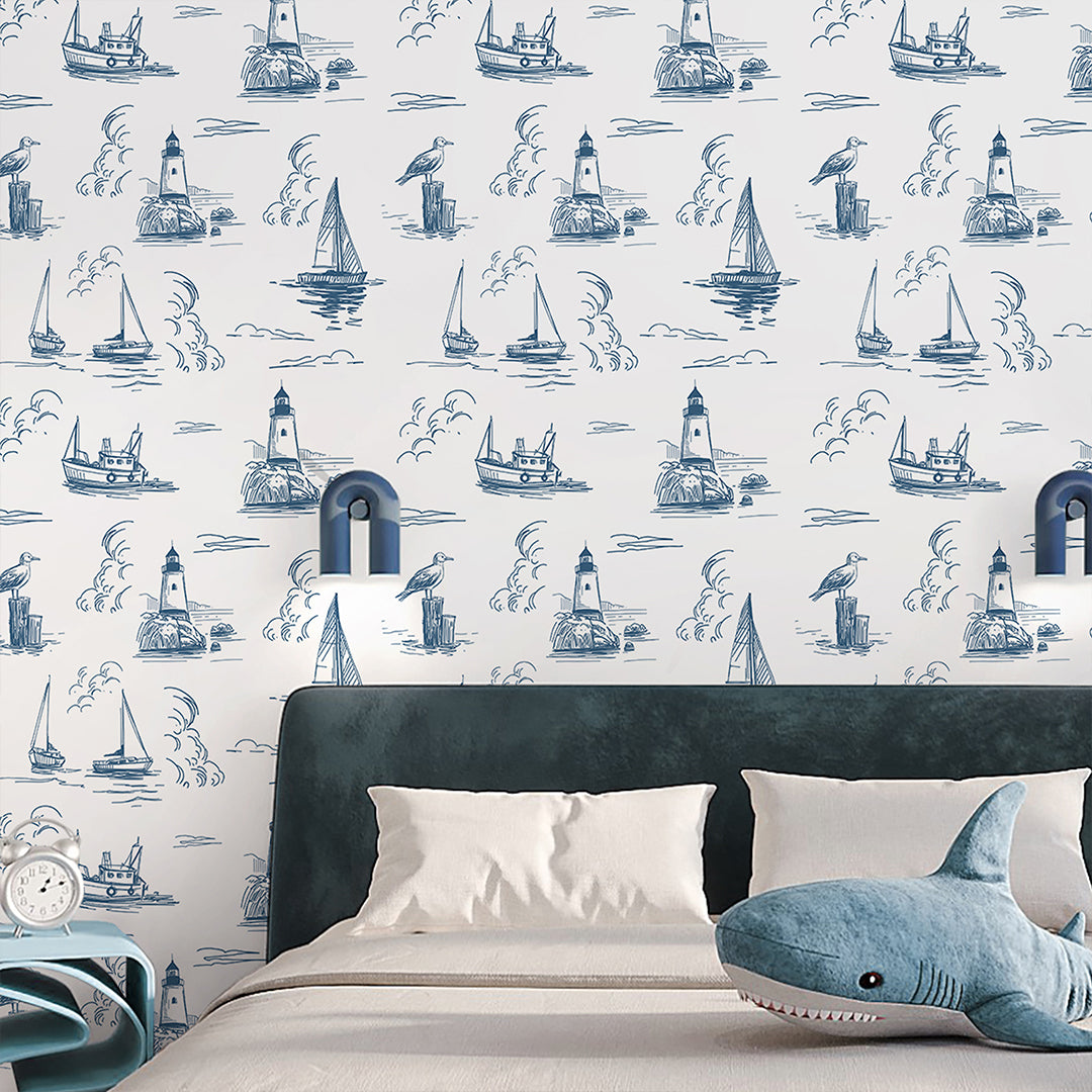 Blue Nautical Sketch Wallpaper A081