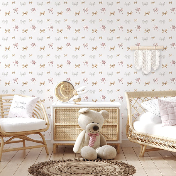 Beige Gray Ribbon Bow Wallpaper S111 - CostaCover - Peel and stick Removable Wallpaper - Abstract - abstract mural - abstract paint