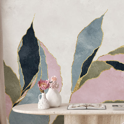 Pink Green Blue Abstract Leaf Wall Mural CCM211