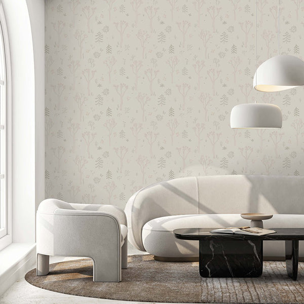 Beige Brown Tree Forest Wallpaper S049