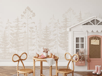 Beige Watercolor Pine Trees Wall Mural WM097