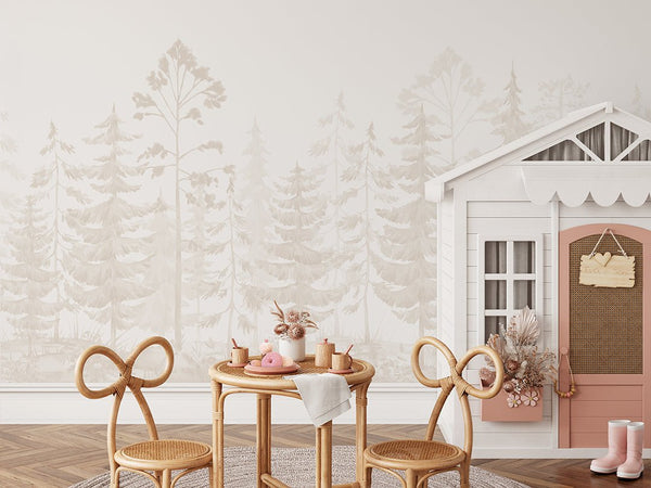 Beige Watercolor Pine Trees Wall Mural WM097 - CostaCover - Peel and stick Removable Wallpaper - abstract wallpaper - accent wallpaper - adhesive wallpaper