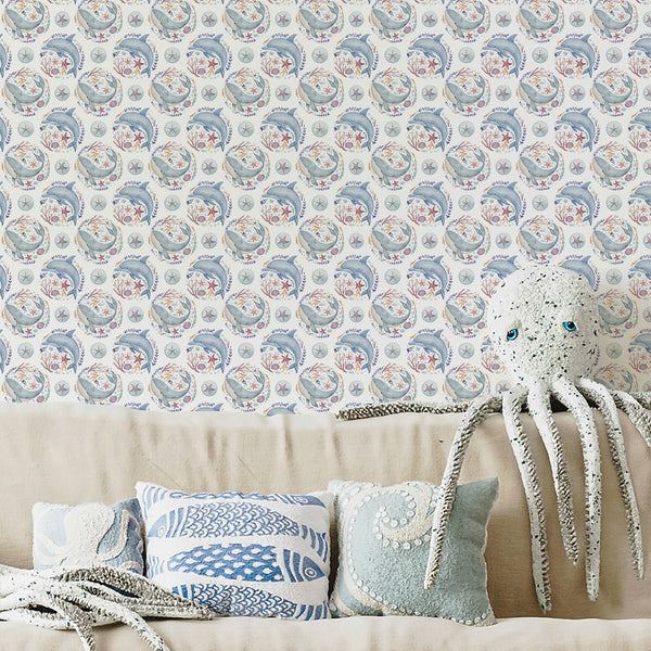Blue Whale and Dolphin Wallpaper S093 - CostaCover - Peel and stick Removable Wallpaper - Abstract - abstract wall art - abstract wallpaper