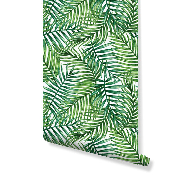 Tropical Green Palm Leaves Wallpaper CC162 - CostaCover - Peel and stick Removable Wallpaper - adhesive wallpaper - Backsplash panels - bathroom wallpaper