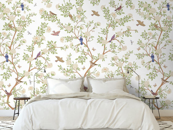 Green Trees & Birds Wall Mural WM032 - CostaCover - Peel and stick Removable Wallpaper - accent wallpaper - adhesive wallpaper - baby bedroom