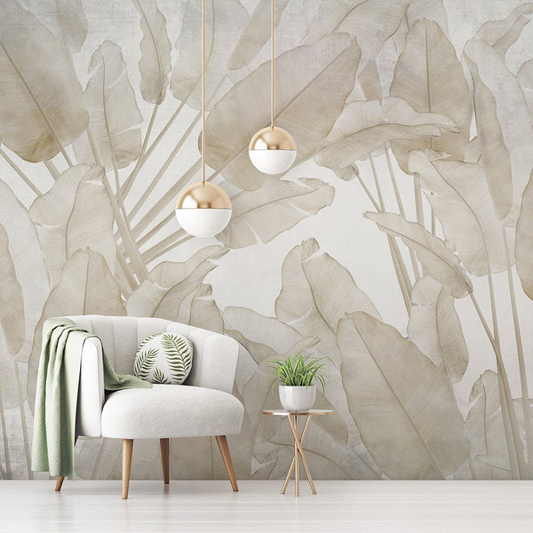 Beige Palm Leaves Wall Mural WM085 - CostaCover - Peel and stick Removable Wallpaper - accent wallpaper - adhesive wallpaper - banana leaves