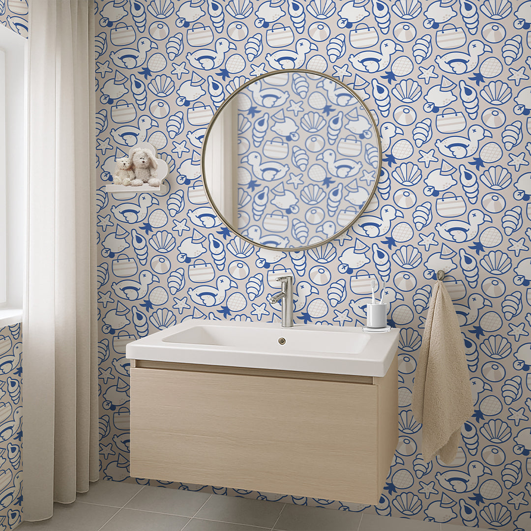 Blue Beige Beach Pattern Wallpaper S105