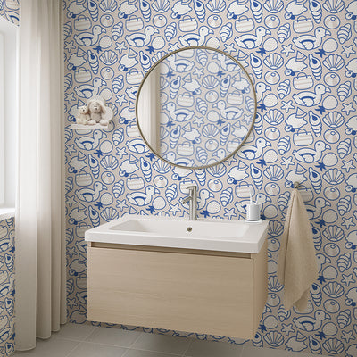 Blue Beige Beach Pattern Wallpaper S105