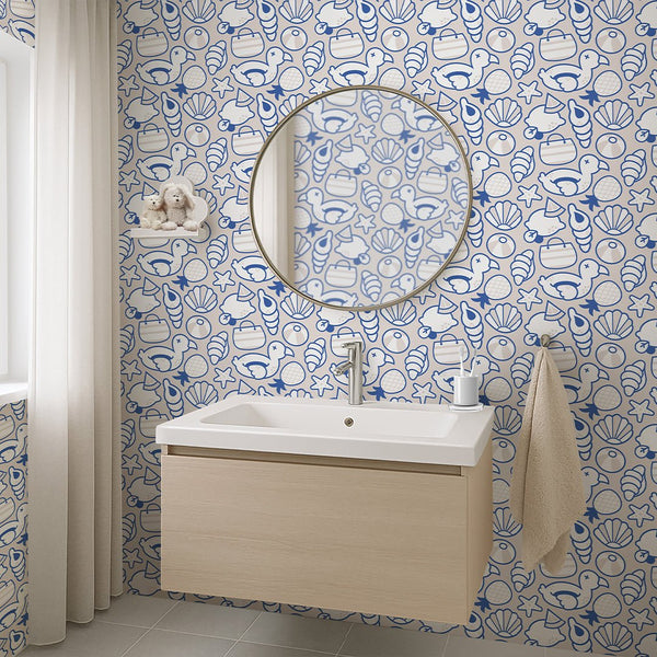 Blue Beige Beach Pattern Wallpaper S105 - CostaCover - Peel and stick Removable Wallpaper - Abstract - abstract mural - abstract paint