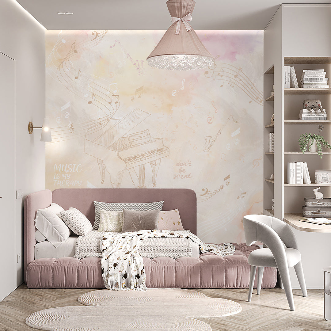 Peach Beige Music Instruments Wall Mural SM103