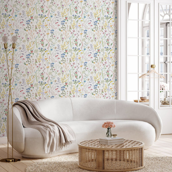 Сolorful Floral Garden Wallpaper W047 - CostaCover - Peel and stick Removable Wallpaper - abstract wallpaper - accent wallpaper - adhesive wallpaper