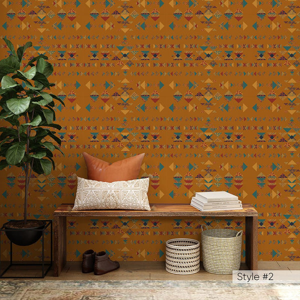 African Motifs Triangular Wallpaper W163 - CostaCover - Peel and stick Removable Wallpaper - abstract wallpaper - accent wallpaper - adhesive wallpaper