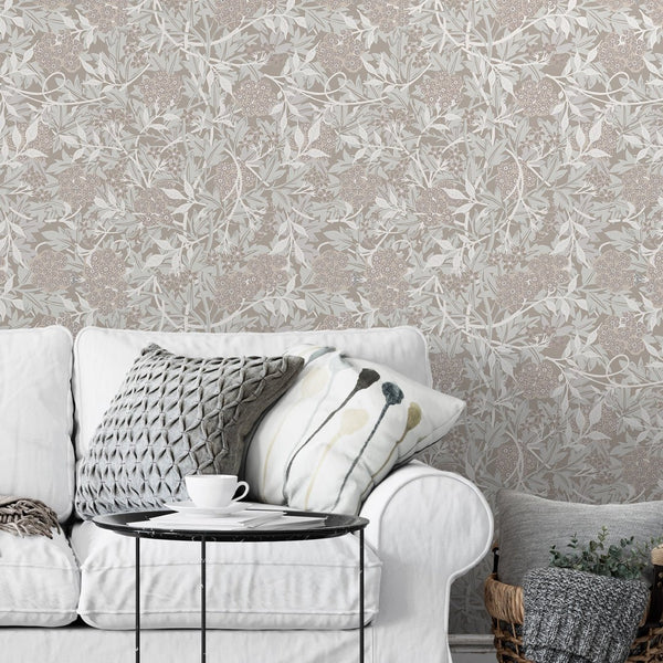 Beige & Brown Jasmine by Morris Wallpaper W105 - CostaCover - Peel and stick Removable Wallpaper - abstract floral - abstract wall art - abstract wallpaper