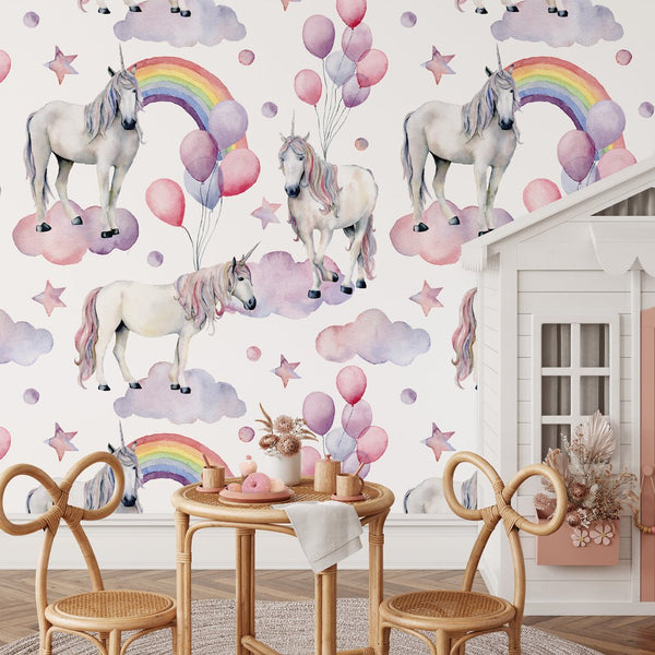 Unicorns & Balloons Wallpaper W073 - CostaCover - Peel and stick Removable Wallpaper - abstract wall art - abstract wallpaper - accent wallpaper